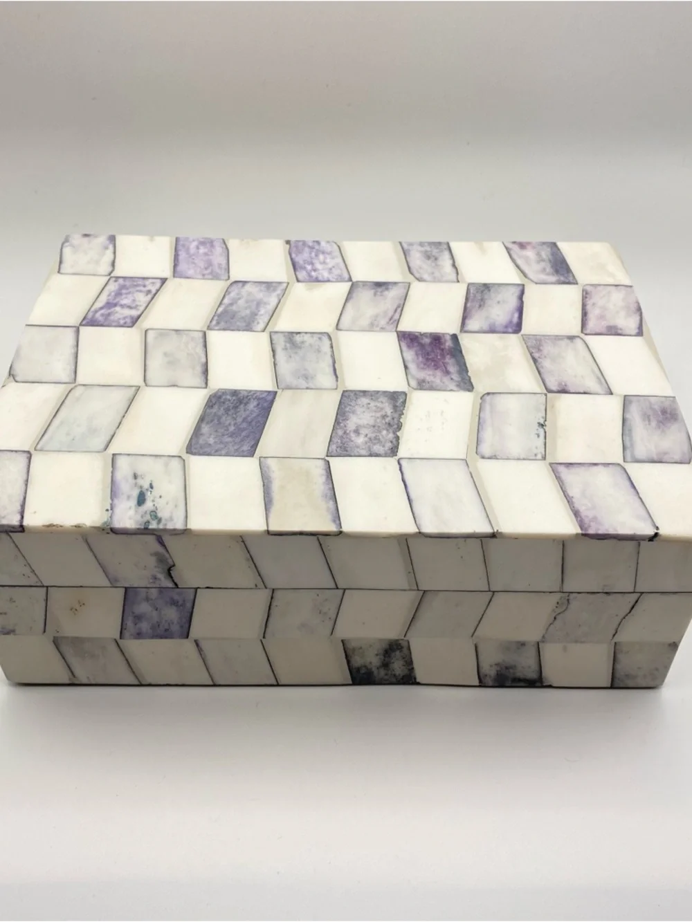 IMAX Corp Bone Inlay Decorative Box Purple Ivory Checkered Mosaic Keepsake Boho